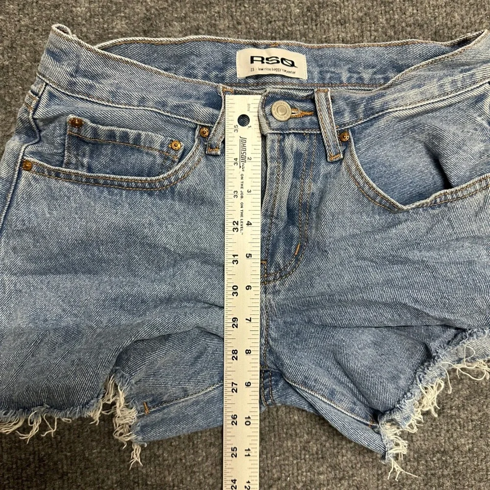 RSQ Denim Shorts Womens Size 23 Blue Low Rise Baggy Carpenter Raw Hem Casual